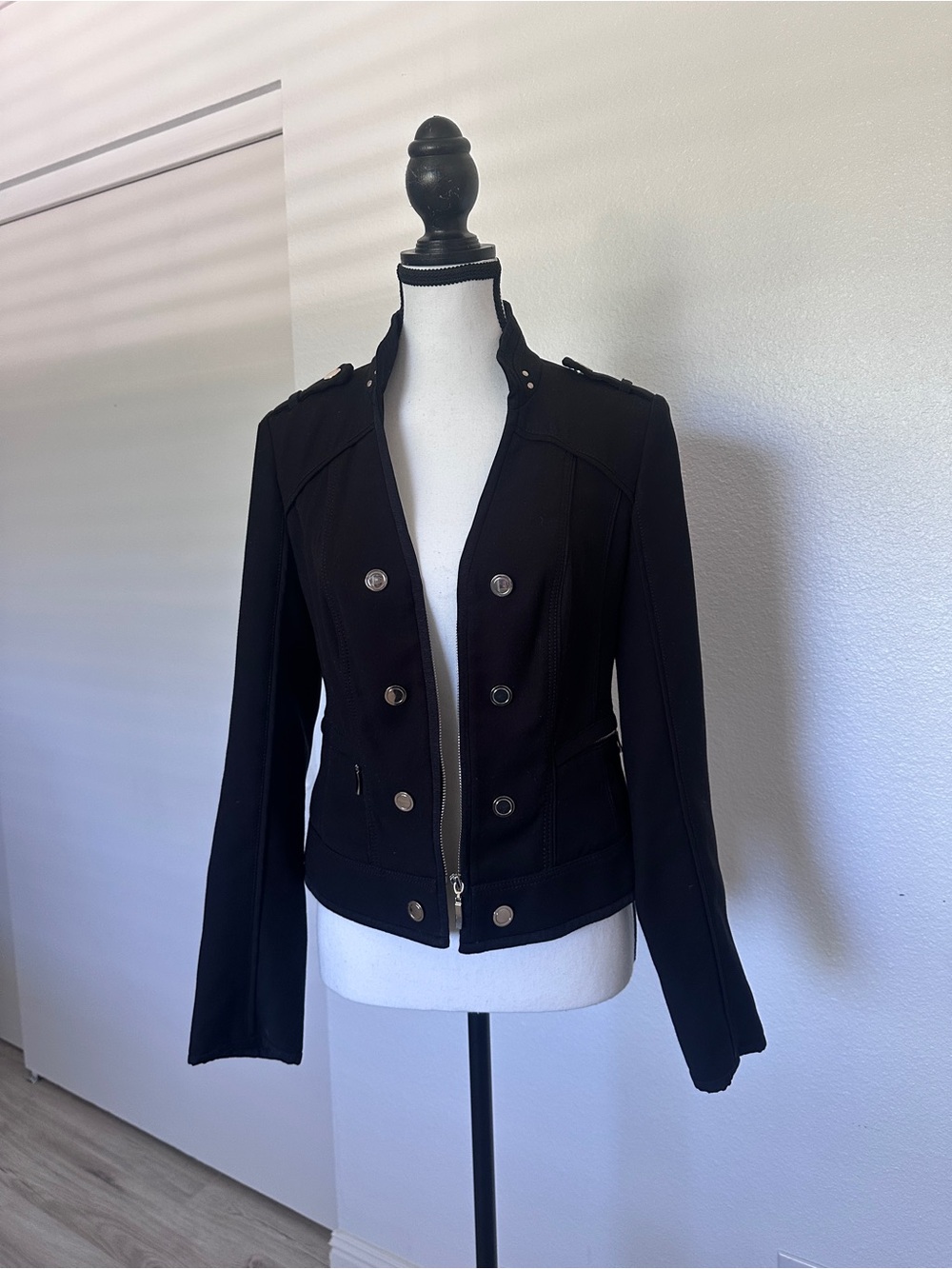 White House Black Market Black Double-Breasted Military Jacket